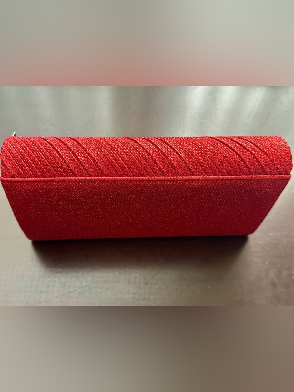 Red Textured Evening Clutch with Diagonal Detail - Picture 6 of 9
